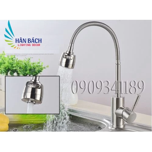 Vòi đơn chậu rửa bát Inox 304 thân xoắn 2 chế độ nước