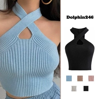 Áo croptop nữ len tăm kiểu 2 dây chéo cổ giợi cảm ôm body sexy thiết kế đặc biệt mới nhất S-10