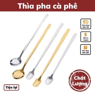 Thìa inox pha trà mạ vàng dụng cụ pha chế cà phê muỗng pha cafe cán dài thiết kế sang trọng độ dài 13 - 15 - 17 cm