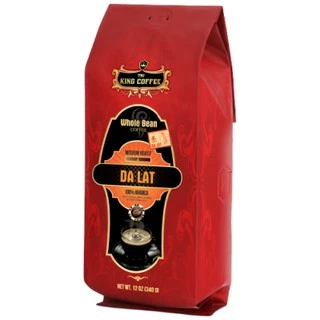 Cà Phê Hạt Rang Nguyên Chất 100% Arabica Đà Lạt KING COFFEE - Túi 340g - Mức độ rang vừa cho hương thơm nồng, chua vừa