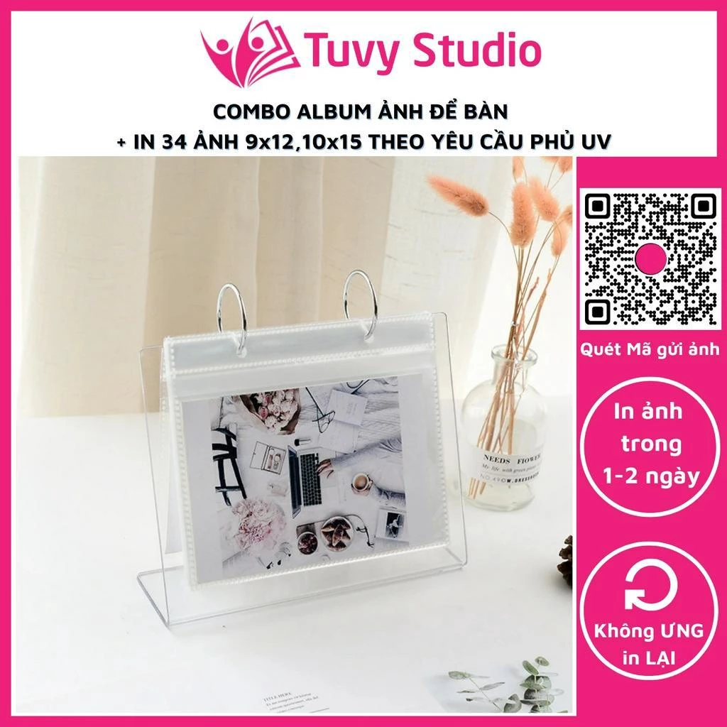 Combo album ảnh để bàn + in 34 ảnh 9x12, 10x15 theo yêu cầu trang trí bàn làm việc quà tặng ý nghĩa Tú Vy Studio