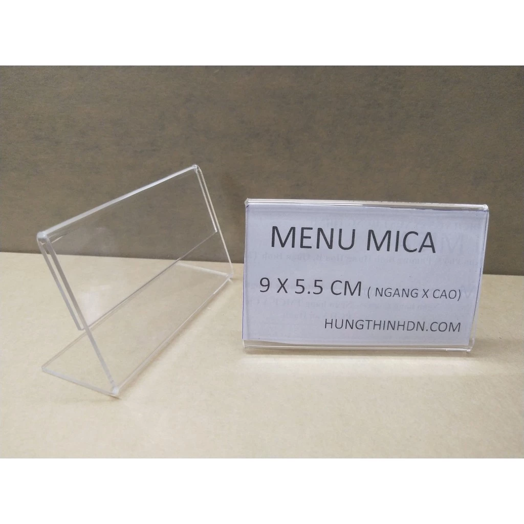 Kệ mica chức danh, danh thiếp, nhãn ghi chú menu mica chữ L, bảng giá sản phẩm, tên sản phẩm 9 x 5.5 cm