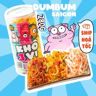 Khô gà mix khô heo mực DumBum 3 vị trong 1 hộp 280g đồ ăn vặt Sài Gòn vừa ngon vừa rẻ