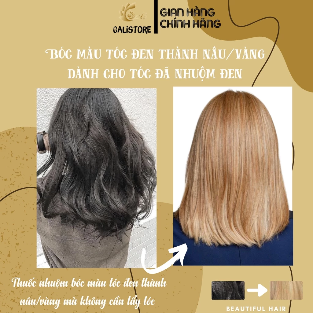 Thuốc nhuộm bóc đen khử màu nhuộm đen ra nền tóc nâu/vàng, thuốc nhuộm tóc kèm oxy trợ nhuộm Galistore