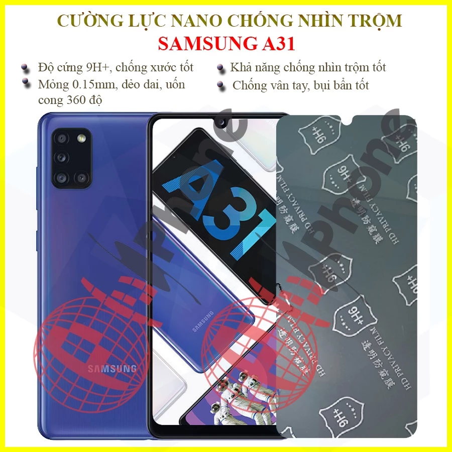 Dán chống nhìn trộm Samsung A31 - Dán cường lực dẻo nano 9H+