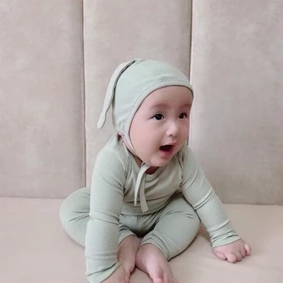 Bộ Dài Tay Minky Cho Bé 🐰 Mũ Tai Thỏ🐰, vải THUN LẠNH 100%,Dành Cho Bé Trai, Bé Gái từ 4-17kg, Có Sẵn HCM