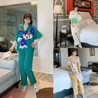 Pyjama Nữ Áo Ngắn Tay Quần Dài , Đồ Ngủ Nữ Giá Rẻ Bộ Mặc Nhà Nữ Mùa Hè Chất Liệu Luạ Mango Cao Cấp