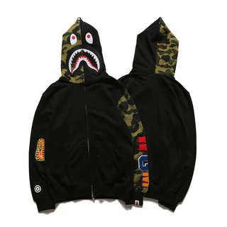 Áo khoác tay dài có khóa kéo in hình đầu cá mập 3D bape