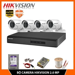 [Bộ 1-4 2MP]Trọn Bộ Camera Hikvision 2MP Full 1080P - Hàng chính hãng (Đủ phụ kiện lắp đặt)