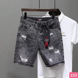 Quần short đùi jean nam xám đen rách gối chất bò cao cấp co dãn 4 chiều cực đẹp, quần rin nam hado11 nhiều mẫu mới đẹp