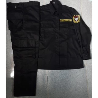 Bộ quần áo bảo vệ, vệ sỹ màu đen túi hộp tay dài chất vải kaki