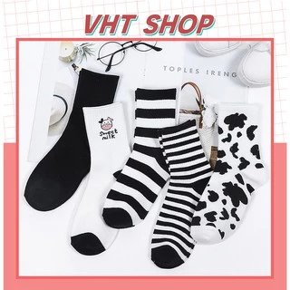 Tất cổ cao, vớ cổ cao nữ họa tiết bò sữa dễ thương vải cotton thời trang Hàn Quốc TC109 - VHT SHOP