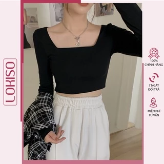 Áo croptop nữ tay dài ôm kiểu sexy cổ vuông LOKISO CT09