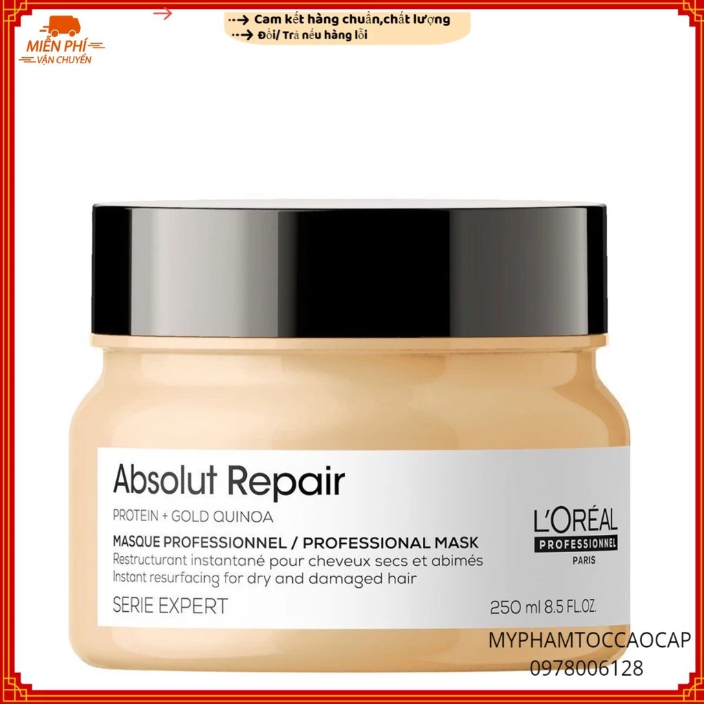 Dầu hấp phục hồi tóc hư tổn Absolut Repair  QUINOA + PROTEIN L'oreal 250ml NEW 2022 HÀNG CHÍNH HÃNG