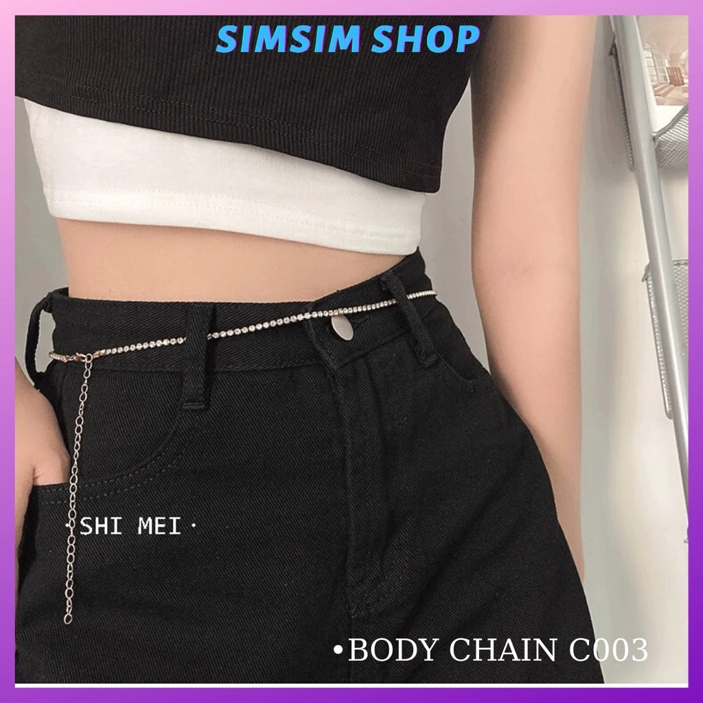 Body chain chuỗi đá C003 lấp lánh - Belt eo đai chain bụng eo quyến rũ mix đá cá tính Sim Sim Shop