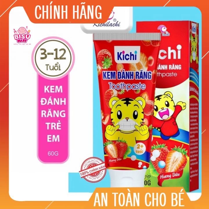 Kem đánh răng Kichilachi cho bé nuốt được,bảo vệ răng nướu an toàn 60gr