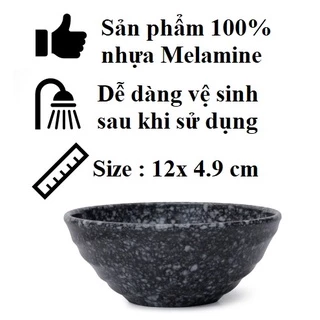 Bộ 10 chén(bát) cơm,súp nhựa Melamine vân đá đen Size 12x 4.9 cm