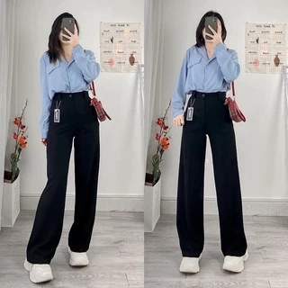 Quần ống rộng dài 100cm màu đen dáng dài Quần culottes chất dày dặn phối áo đi học đi làm MMM