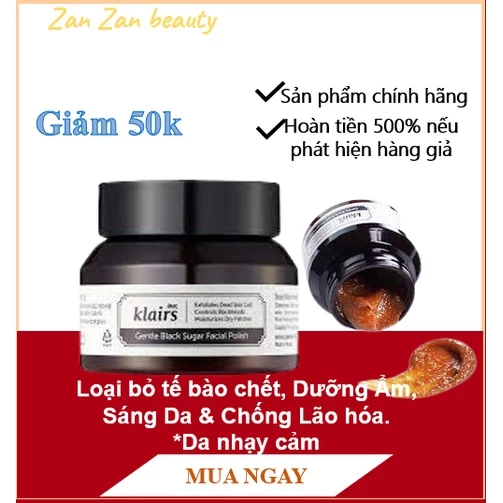 Tẩy Da Chết Dear Klairs Gentle Black Sugar Facial Polish Dưỡng Ẩm, Sáng Da & Chống Lão Hóa60g