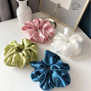 【Bán sỉ】 CỘT TÓC CHUN PHI BÓNG- Cột tóc vải scrunchies buộc tóc vải trơn bóng