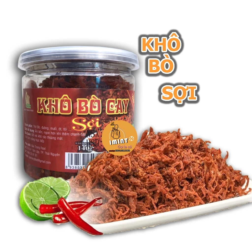 Khô bò sợi hàng ngon loại hũ pet 140g IMIN FOOD khô bò cay sợi siêu ngon Thế Giới Đồ Ăn Vặt NHÀ LÀM