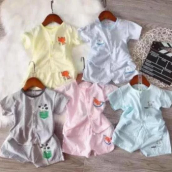 Bộ Kẻ Cộc Tay Cúc Giữa NOUBABY Vải Mềm Mỏng Cho Bé Trai Bé Gái