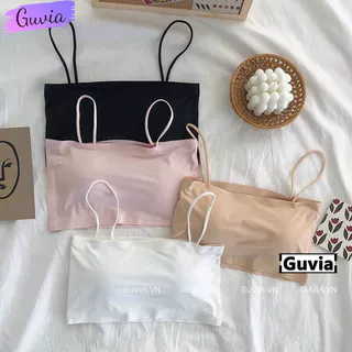 Áo Croptop BRA ĐÚC SU Trơn Nữ Có Mút Ngực, Áo Bra Dây Chất Thun Lạnh Không Gọng Hở Lưng GUVIA CR100