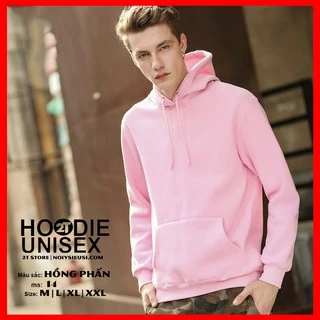 Áo hoodie unisex 2T Store H14 màu hồng phấn - Áo khoác nỉ bông chui đầu nón 2 lớp dày dặn đẹp chất lượng