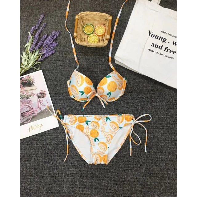 Set bikini trái cam 2 mảnh nhiều màu kèm hình thật