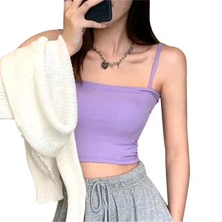 Áo Thun Croptop 2 Dây Tím Môn Andromeda Vải Thun Gân Dày Co Dãn