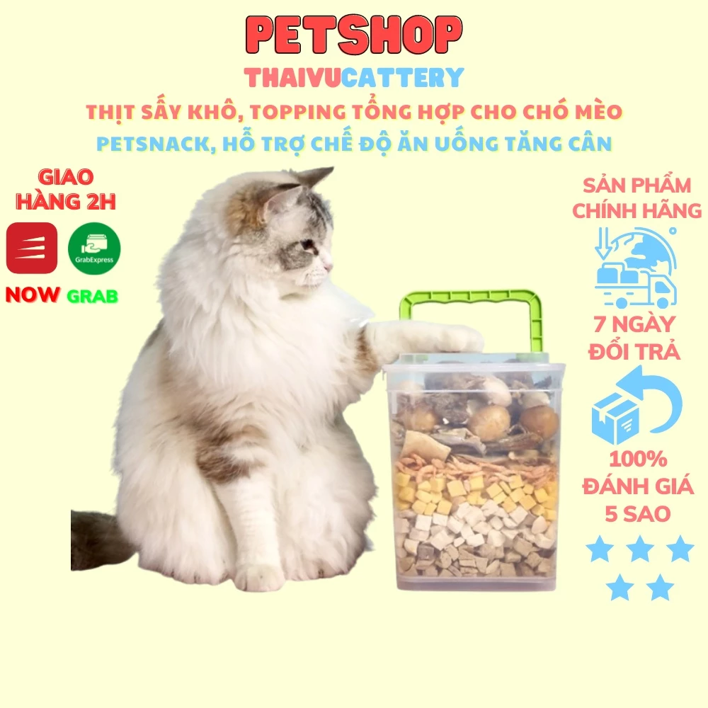 Thịt sấy khô, Topping Tổng Hợp cho chó mèo PETSNACK, Hỗ trợ chế độ ăn uống tăng cân cho boss hũ 500G