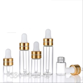 Chai thủy tinh MỎNG thân TRONG nắp bóp VÀNG 1ml 2ml 3ml 5ml - Lọ đựng serum, chiết tinh dầu, mỹ phẩm du lịch.