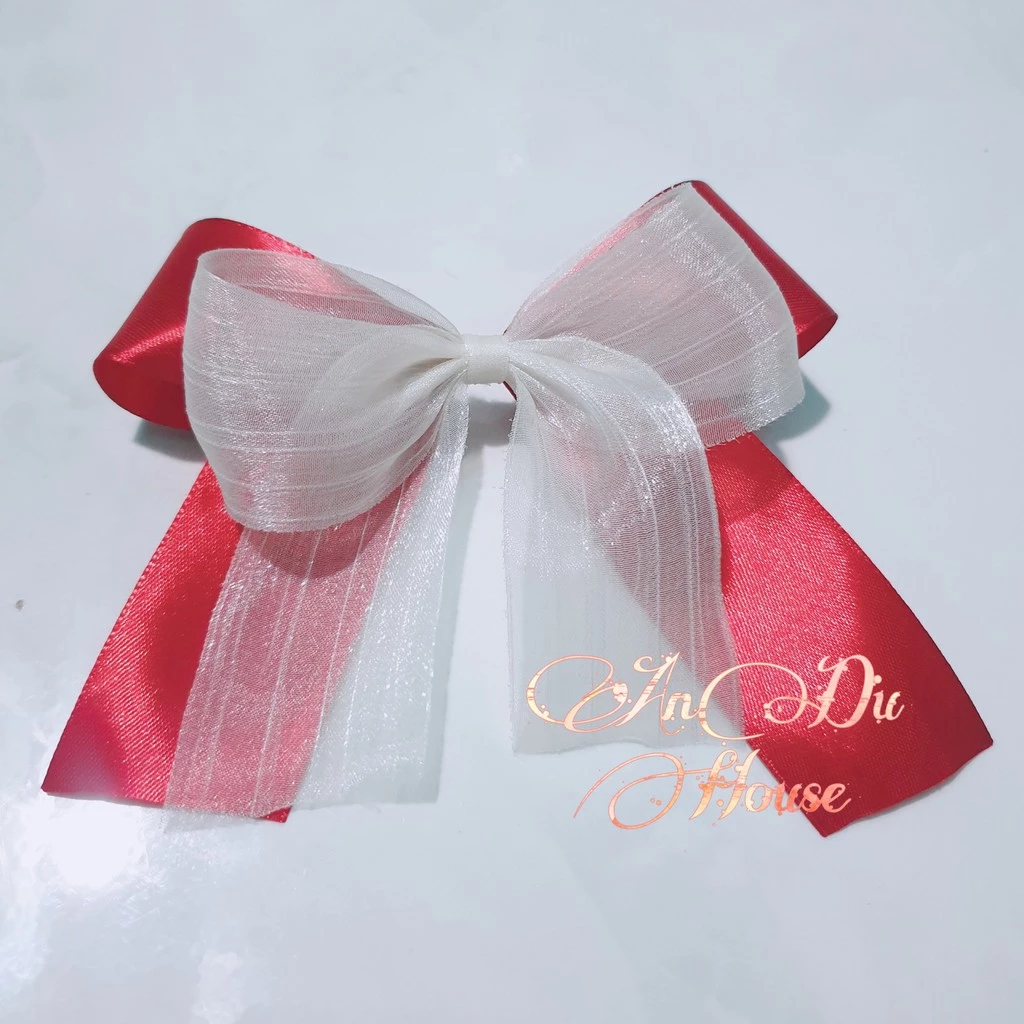 🎀KẸP TÓC NƠ RUY BĂNG PHỐI VOAN ĐỎ TRẮNG XINH XẮN HANDMADE AD0011🎀