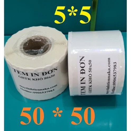 Giấy in tem nhiệt 50x50 mm (Tem, decal GHTK) - Cuộn 25m [giá 1 cuộn]