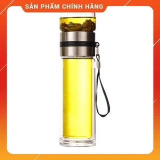 Bình thuỷ tinh giữ nhiệt 2 lớp pha trà có lõi lọc inox 304 dung tích 370-450ml