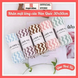 Khăn mặt lông cừu xuất hàn vân kẻ sọc , Khăn mặt lông mịn xuất Hàn 30x50cm