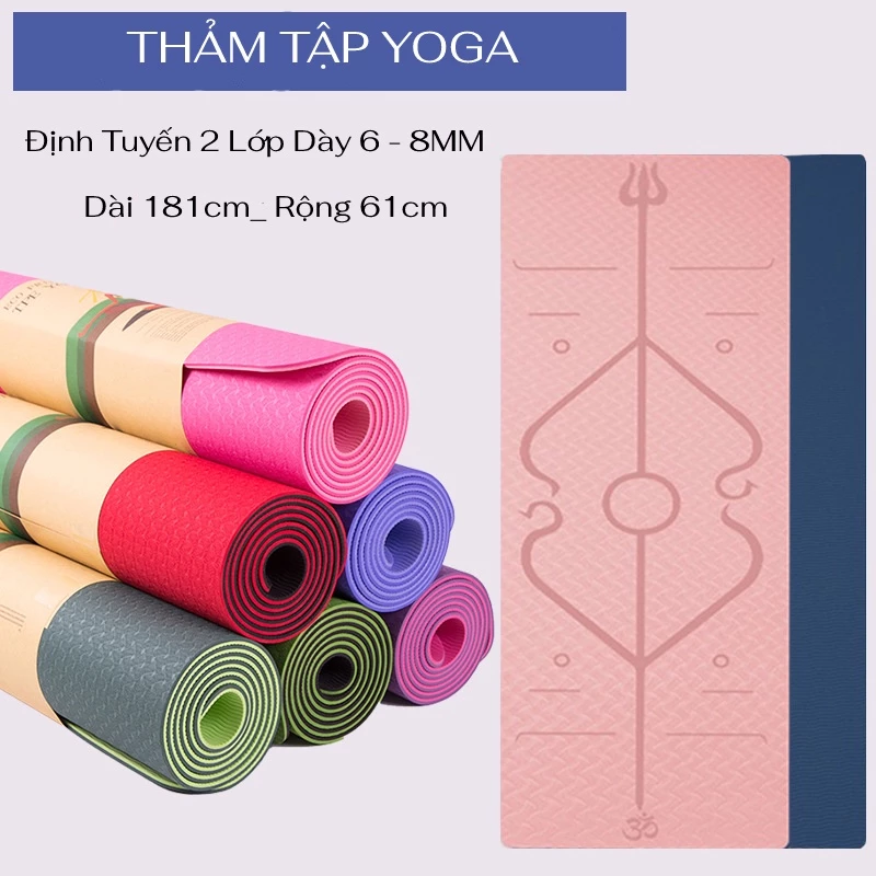 Thảm Yoga Tập Gym Định Tuyến 2 Lớp 6 - 8mm Chất Liệu Cao Su Non Dày Cao Cấp , Gấp Gọn , Du Lịch Tiện Dụng 88324