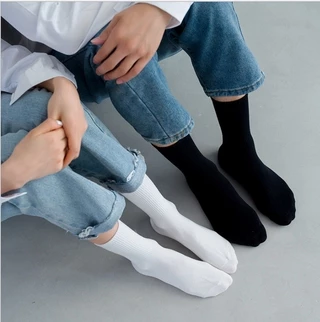 Men's And Women's White  Stockings High Collar Simple Style Black Socks White Cotton Socks