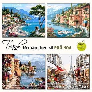 [TỔNG HỢP] Tranh tô màu, Tranh sơn dầu số hóa tự tô Madoca phong cảnh Phố Hoa (có khung 40x50)