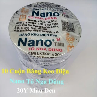 [TÔ NGA DŨNG] 10 Cuộn Băng Keo Điện Nano Tô Nga Dũng 20Y Màu Đen