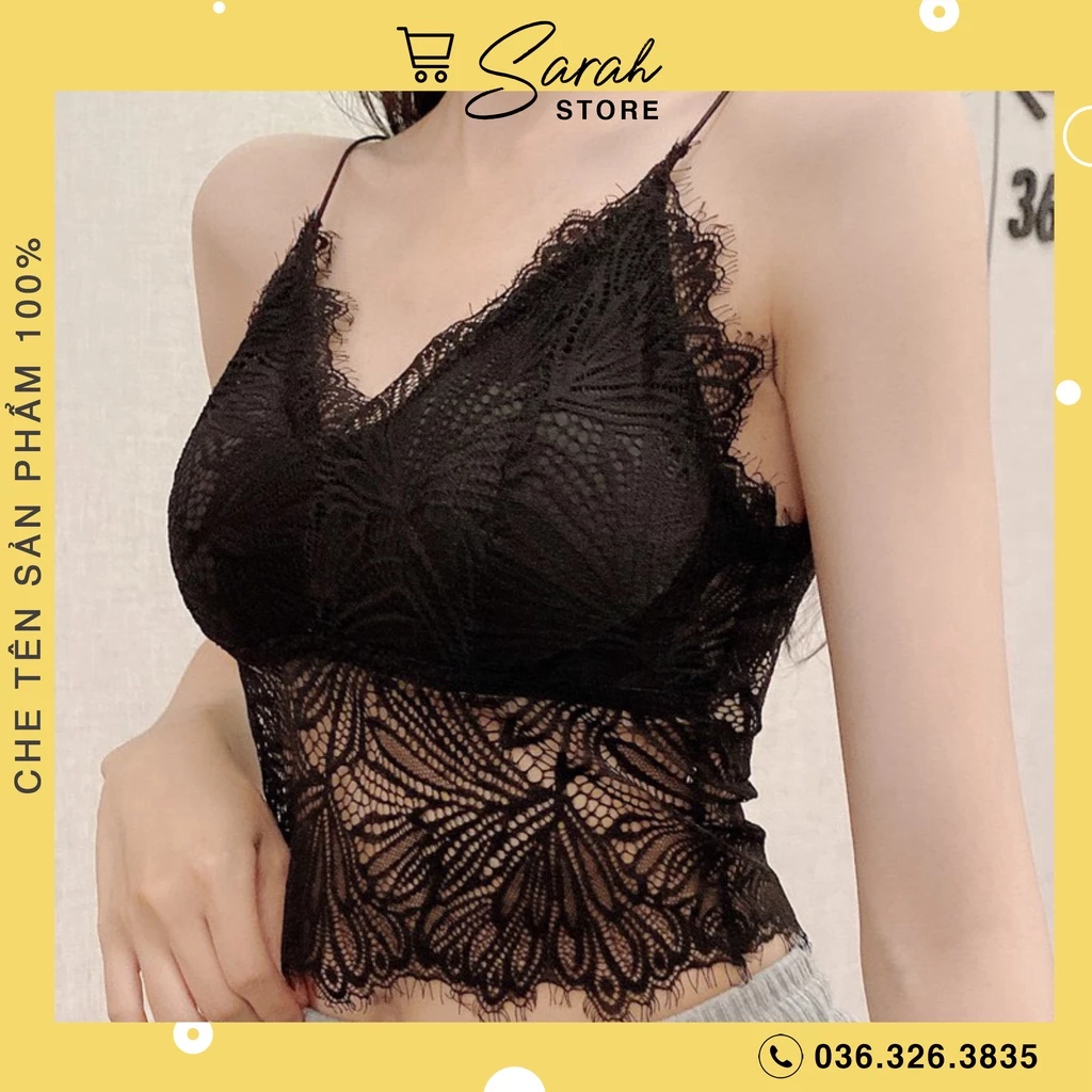 Áo Ren 2 Dây Croptop Ren, Áo Sợi Bún Hai Dây Ren Có Mút Đệm 9936