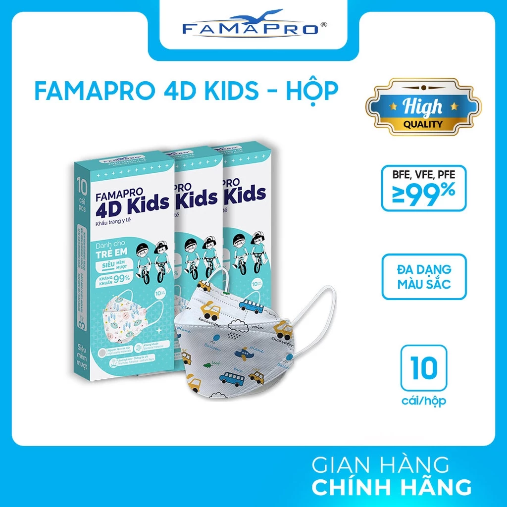 Khâu trang 4d KF94 cho bé hộp 10 cái in họa tiết dễ thương