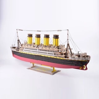 Đồ chơi gỗ mô hình lắp ráp 3D Birkeetoys -Tàu Titanic Siêu To cắt laser tặng kèm 2 đèn Led, keo