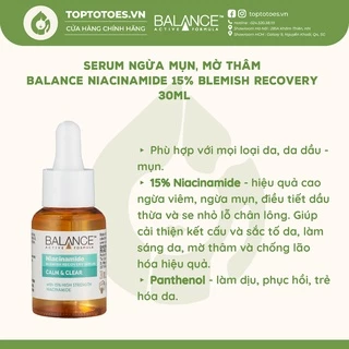 Serum ngừa mụn, mờ thâm Balance Niacinamide 15% Blemish Recovery 30ml [NHẬP KHẨU CHÍNH HÃNG 100%]