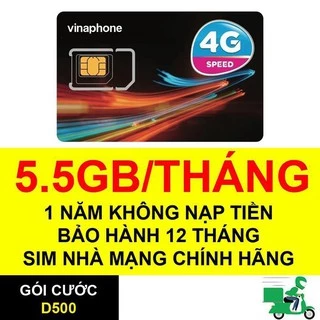 [ Sim Chính Hãng ] Sim 4G Vinaphone D500 Trọn Gói 1 Năm Tặng 5G 1 tháng 60GB 1 năm SIm Mua 1 Lần Sài Cả Năm