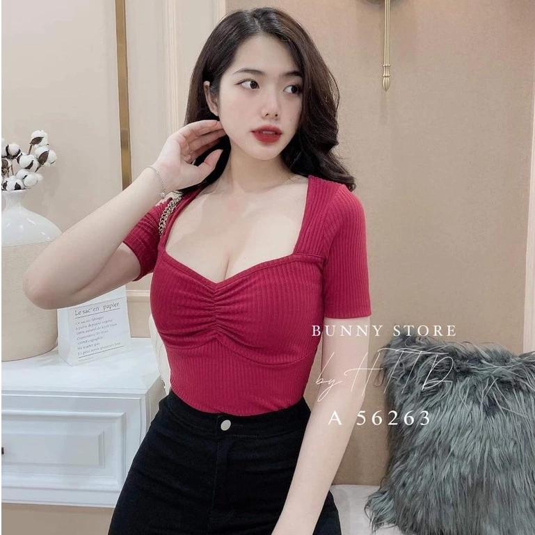 áo nhún ngực cổ vuông chất tăm sexy nhiều màu