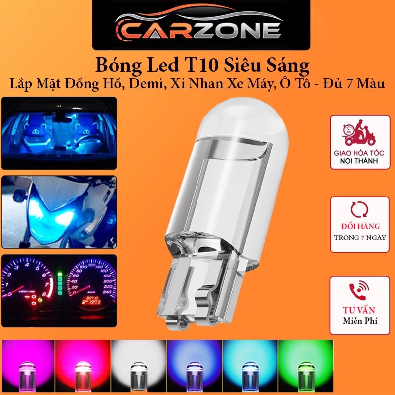 Bóng Led T10 Siêu Sáng, Đèn Led T10 Lắp Mặt Đồng Hồ, Demi, Xi Nhan Xe Máy, Ô Tô - Đủ 7 Màu