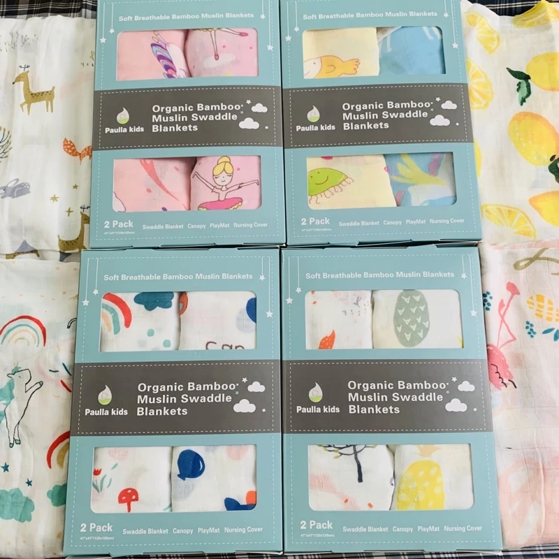 Set 2 khăn tắm sợi tre Aden & Anais Swaddle cho bé (Hộp xanh mới)