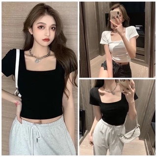 Áo croptop tay ngắn cổ U sexy