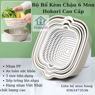 Bộ Rổ Nhựa Kèm Chậu 6 Món Hàng Nhựa Việt Nhật Cao Cấp